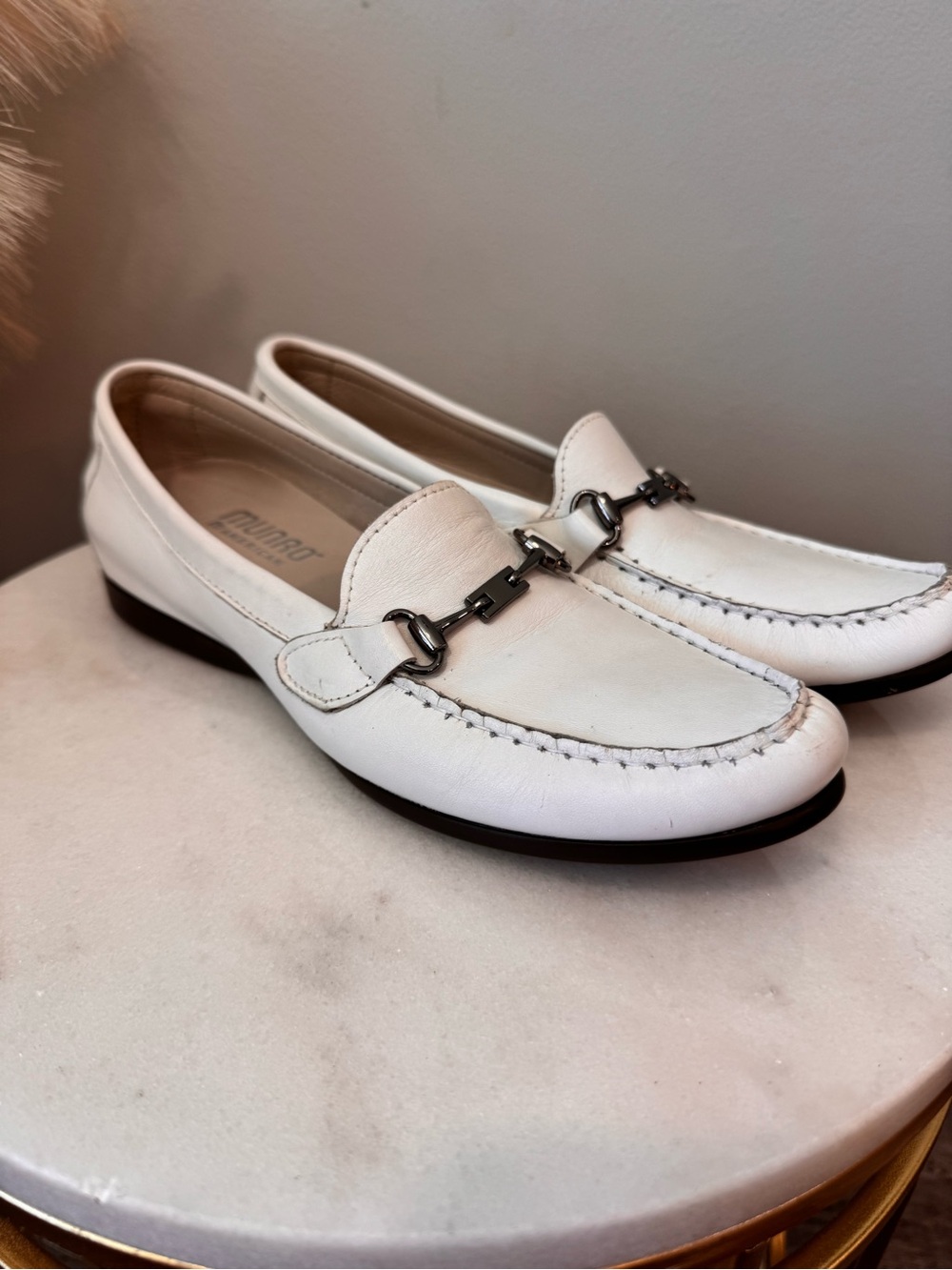 Munro White Leather Bit-Detail Loafers - Picture 2 of 12